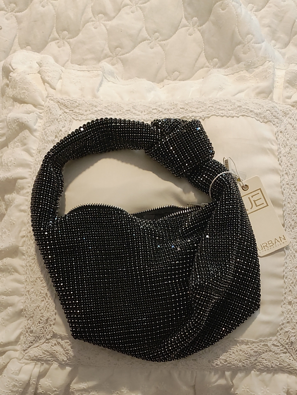 Urban Expressions Black Beaded Knot-Handle Mini Evening Bag
